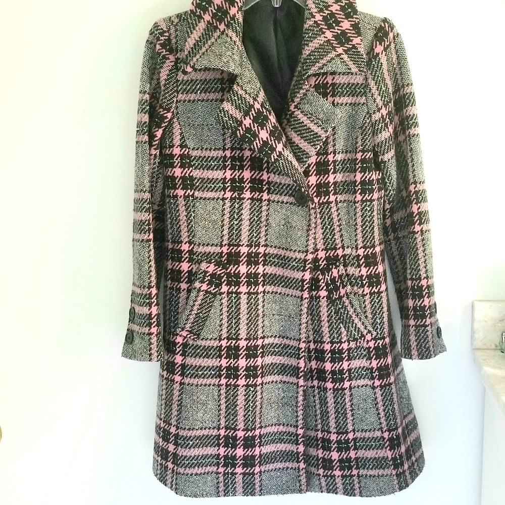 Gracia Fashion plaid long coat wool